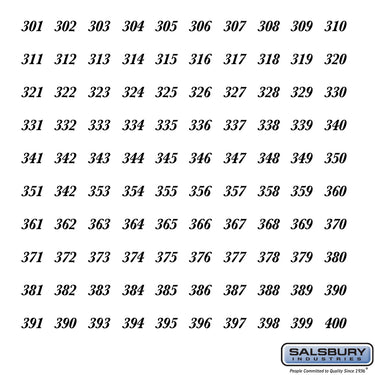 Numbers - Self Adhesive Sheet of (100) - for Brass Style Mailboxes - 301 to 400 Series